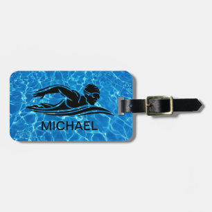 Blue Black Swimmer Swimming Pool Water Custom  Luggage Tag