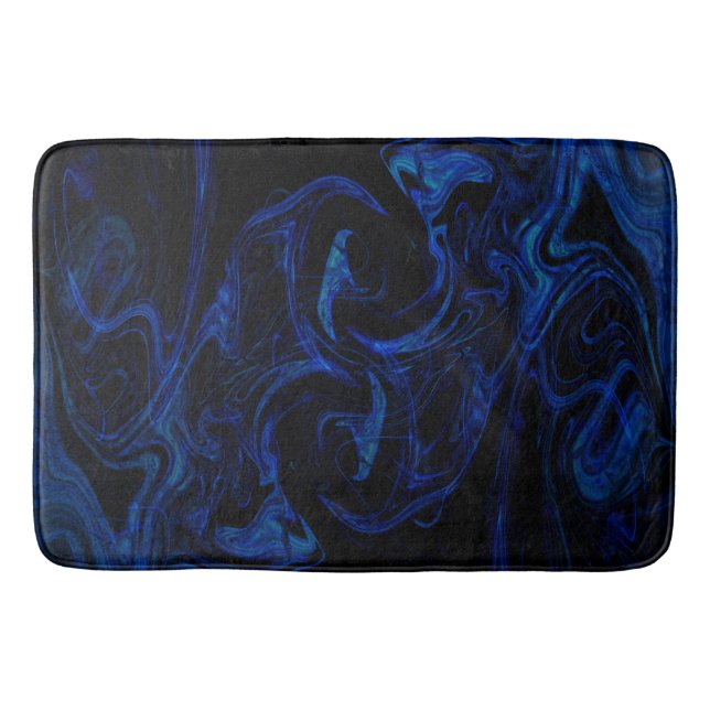 Blue Black Swirl Abstract Smoky Cool Bath Mat (Front)