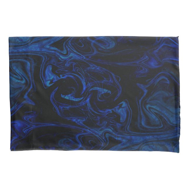 Blue Black Swirl Abstract Smoky Cool Pillowcase (Front)