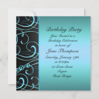 Blue/Black Swirl Side Border Birthday Invite