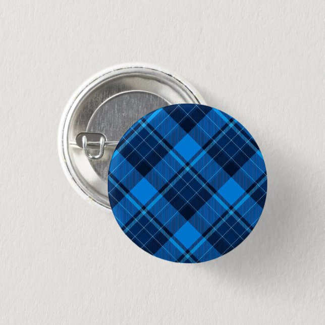 Blue Black Tartan   1 Inch Round Button (Front & Back)