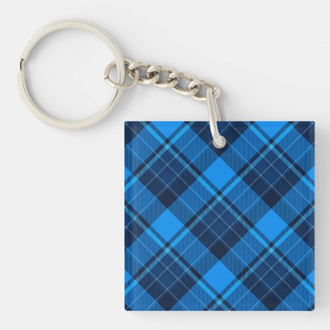 Blue Black Tartan  Keychain (Front)