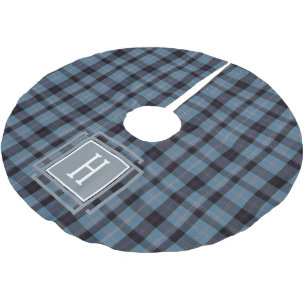 Blue Black Tartan Monogram Brushed Polyester Tree Skirt