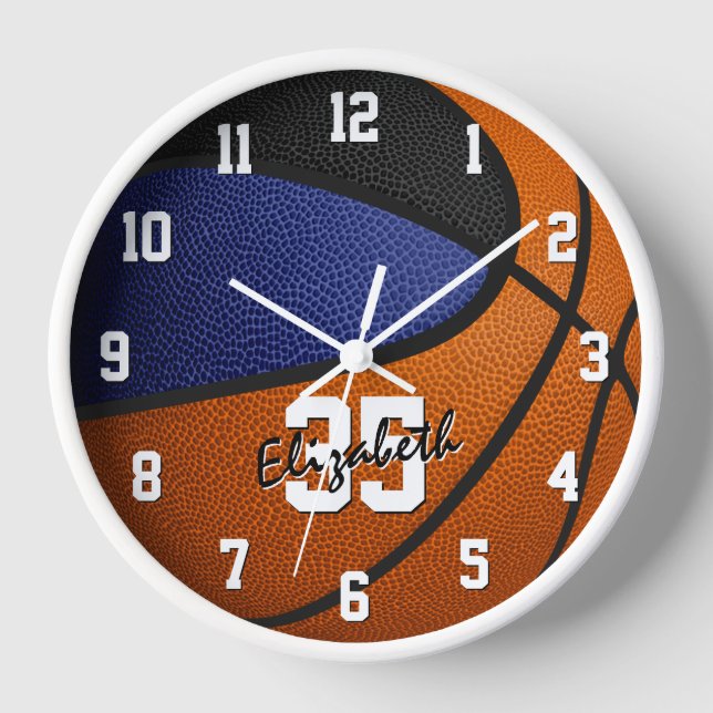 blue black team colours basketball personalized clock (Front)
