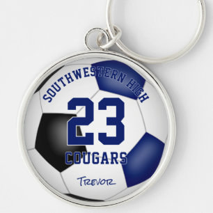 blue black team colours boys girls soccer  keychain