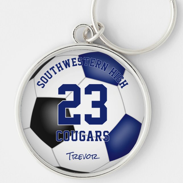 blue black team colours boys girls soccer  keychain (Front)