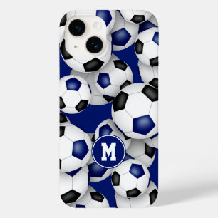 Blue black team colours girls soccer balls pattern Case-Mate iPhone 14 case