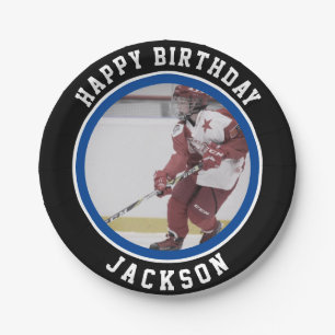 Blue Black Team Colours   Ice Hockey Birthday Part Paper Plate