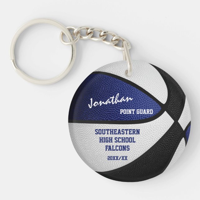 blue black team colours keepsake basketball keychain (Front)