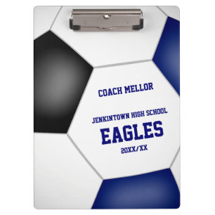 blue black team colours personalized soccer coach clipboard