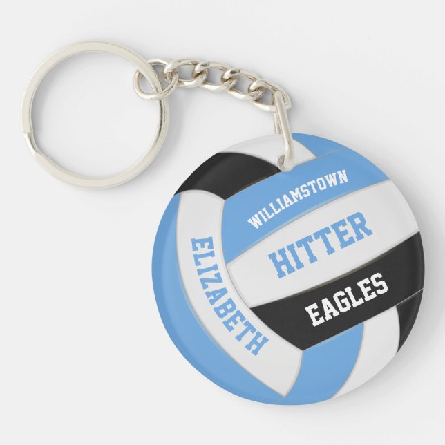 blue black team colours personalized volleyball keychain (Front)