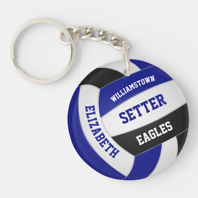 blue black team colours personalized volleyball keychain (Front)