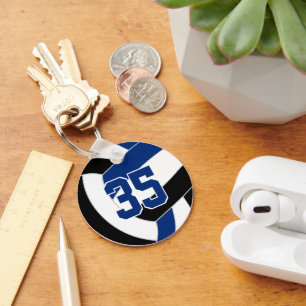 blue black team colours volleyball player keychain