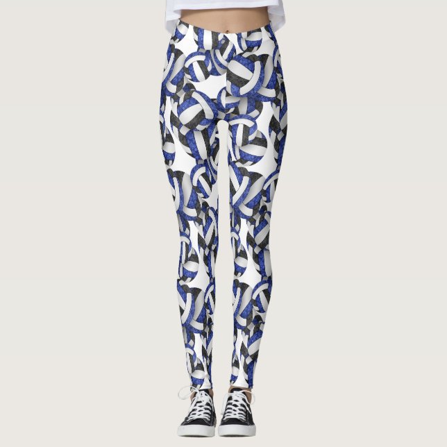 blue black team colours volleyballs pattern leggings (Front)