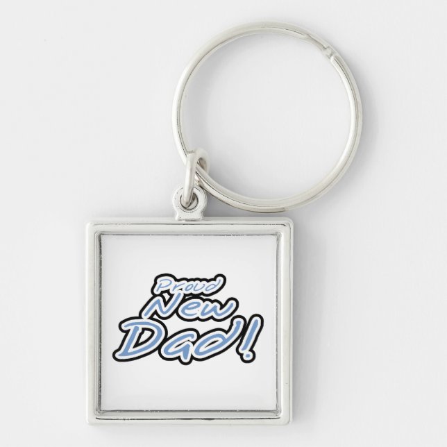 Blue/Black Text Proud New Dad Gifts Keychain (Front)
