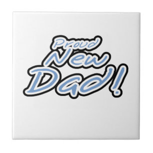 Blue/Black Text Proud New Dad Gifts Tile