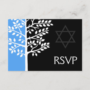 Blue Black Tree of Life Bar Mitzvah RSVP Card