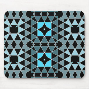 Blue & Black Trendy Op Art Geometric Pattern Mouse Pad