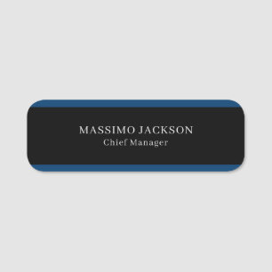 Blue Black Trendy Simple Minimalist Professional Name Tag