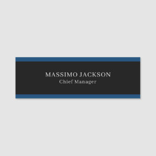 Blue Black Trendy Simple Minimalist Professional Name Tag
