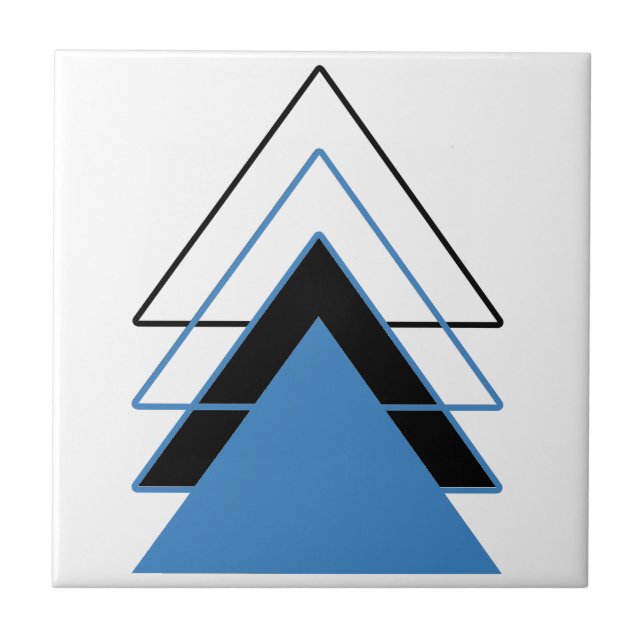 Blue black triangles geometric abstract minimalist tile (Front)