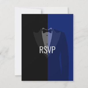 Blue black tuxedo poker bachelor party RSVP card