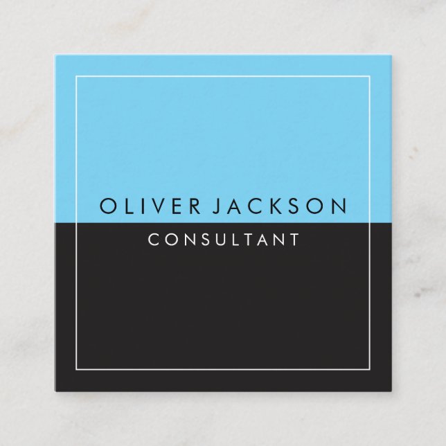 Blue Black Two Tone with White Border Square Business Card (Front)