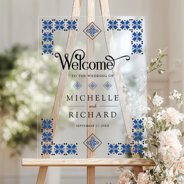 Blue Black Ukrainian Wedding Welcome Acrylic Sign (Creator Uploaded)