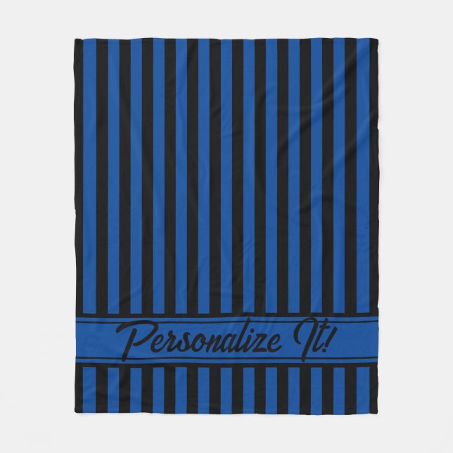 Blue Black Vertical Stripe Halloween Fleece Blanket (Front)