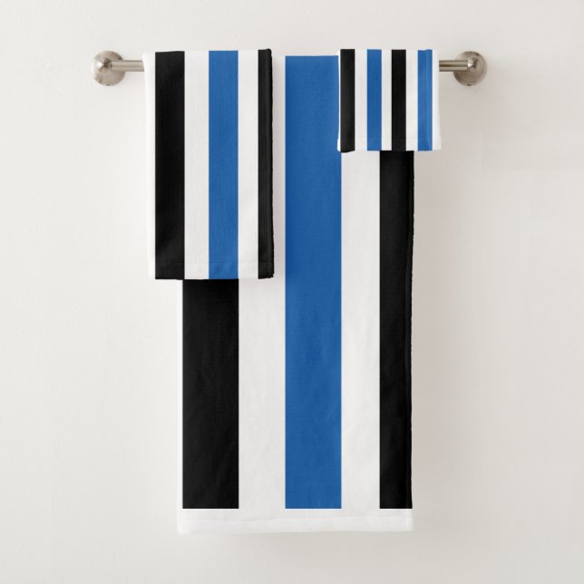 Blue Black Vertical Stripes Pattern Bath Towel Set (Insitu)