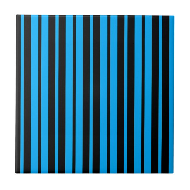 Blue Black Vertical Stripes Pattern Design Tile (Front)