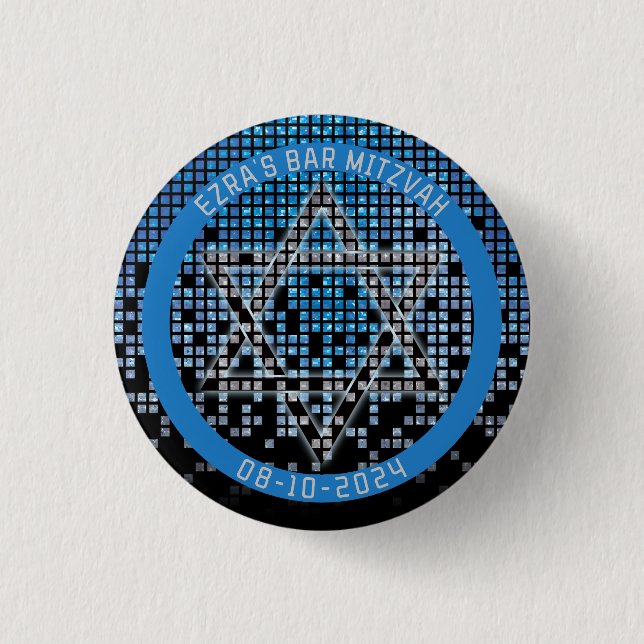 Blue Black Video Game Gamer Bar Mitzvah 1 Inch Round Button (Front)