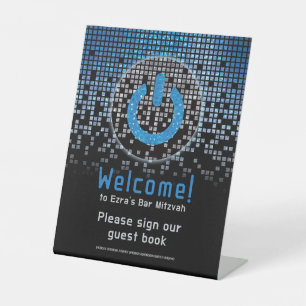 Blue Black Video Game Gamer Bar Mitzvah Pedestal Sign