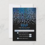 Blue Black Video Game Gamer Bar Mitzvah  RSVP Card<br><div class="desc">Blue, black, and grey (grey) raining pixel gamer or video game Bar Mitzvah RSVP response card. This non-traditional gamer inspired video gaming design features blue and grey (grey) raining or cascading digital style computer pixels along the top of the card. The fonts are techno computer style. This video game Bar...</div>