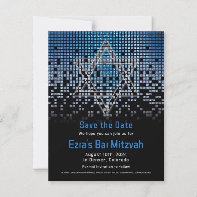Blue Black Video Game Gamer Bar Mitzvah  Save The Date (Front)