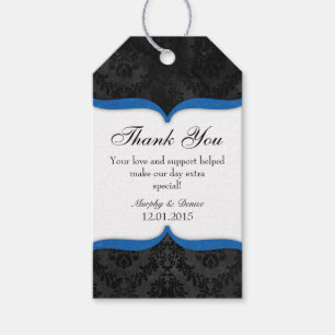 Blue Black Vintage Damask Thank You Tags