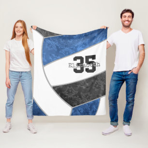 Blue black volleyball custom name jersey number fleece blanket