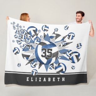 blue black volleyballs stars girls sports room fleece blanket