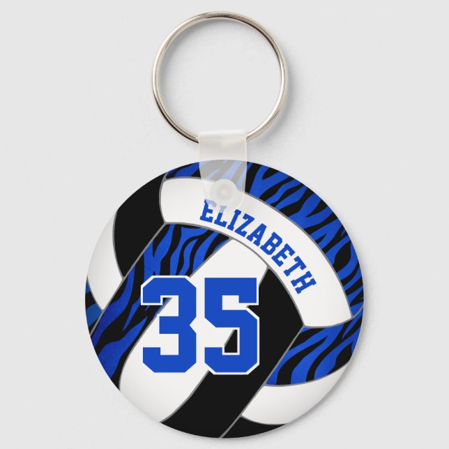 blue black w zebra stripes accent girls volleyball keychain (Front)