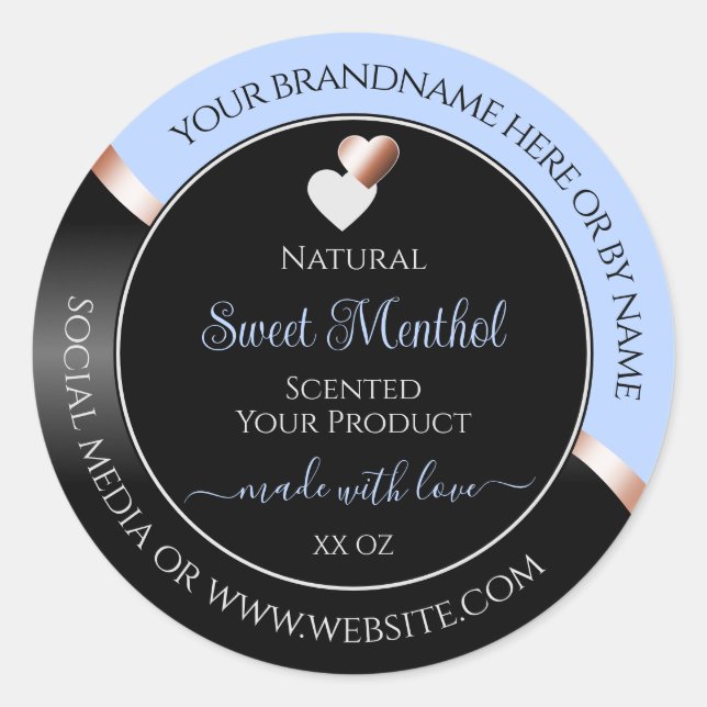 Blue Black Wavy Rose Gold Hearts Product Labels (Front)