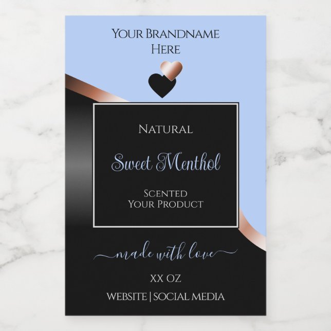 Blue Black Wavy Rose Gold Hearts Product Labels (Single Label)