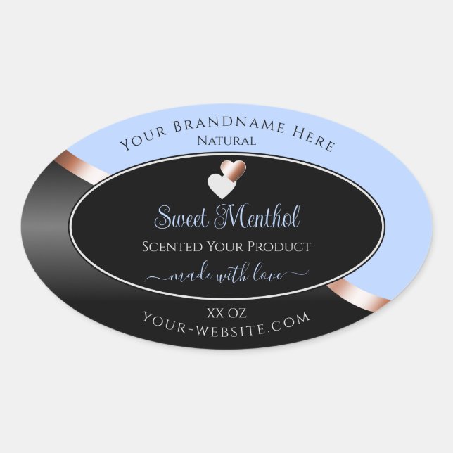 Blue Black Wavy Rose Gold Hearts Product Labels (Front)