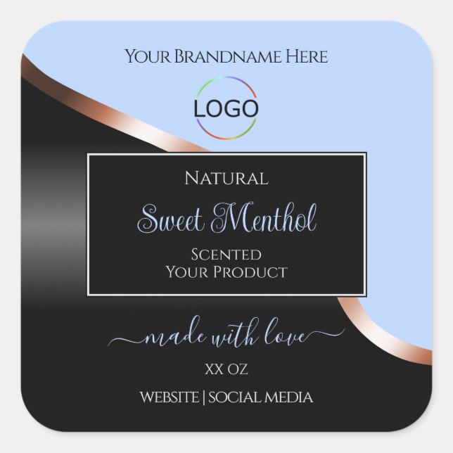 Blue Black Wavy Rose Gold with Logo Product Labels (Front)