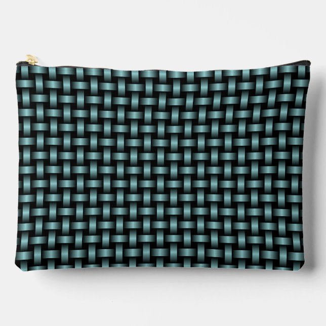 Blue Black Weave Pattern Large Accessory Pouch (Front)