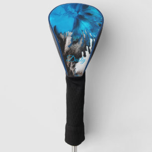 Blue black white abstract paint splash personalize golf head cover