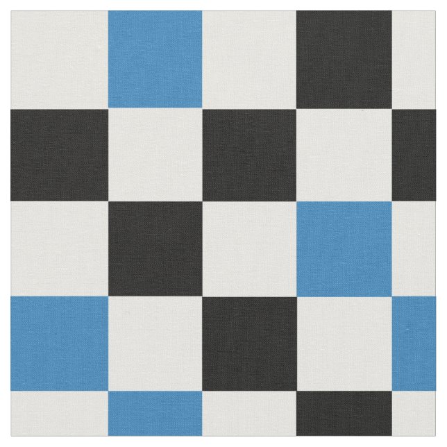 Blue Black White Chequered Pattern Design  Fabric (Close Up)