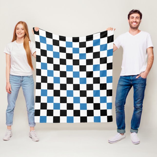 Blue Black White Chequered Pattern Design  Fleece Blanket (In Situ)