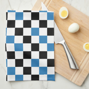 Blue Black White Chequered Pattern Design Kitchen Towel