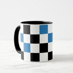 Blue Black White Chequered Pattern Design  Mug