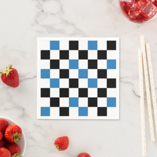 Blue Black White Chequered Pattern Design Napkin